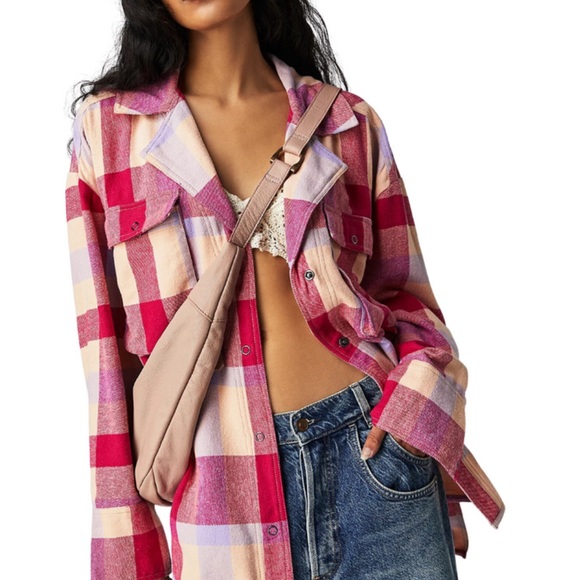 NWOT ✨WE THE FREE IZZEY PLAID CARGO Shirt Jacket in size M in Royal Blue 🍭 - Picture 8 of 10